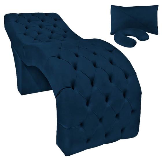 Imagem de Maca Estética Facial Capitonê Largura 70cm Espuma D26 Veludo Azul Marinho SOFA STORE