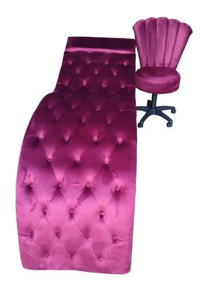 Imagem de Maca Estética Joe 60X180 cm + Cadeira Mocho Veludo Rosa Pink  Facial Cílios E Sobrancelhas Ms Decor