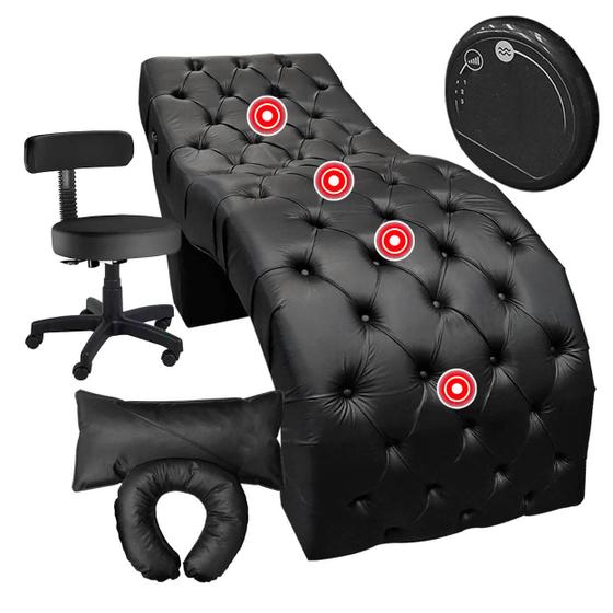 Imagem de Maca Extensão De Cílios e Sobrancelhas com Massagem + Cadeira Mocho material sintético Preto SOFA STORE
