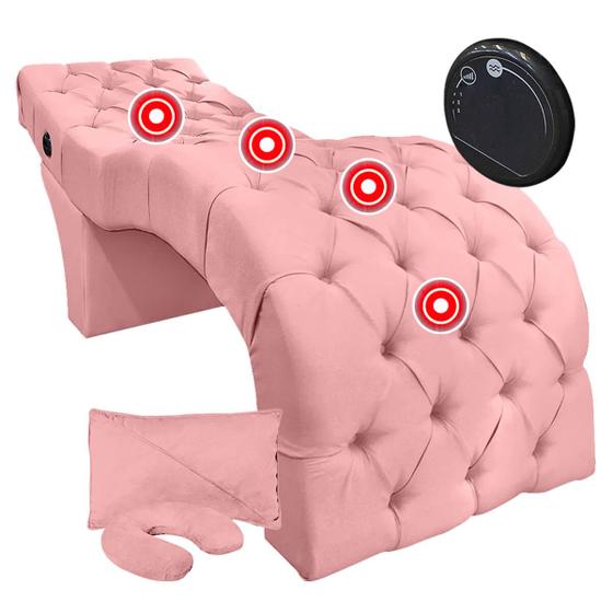 Imagem de Maca Fixa Ergonômica para Estética Design Cílios com Massagem Veludo Rosa Claro SOFA STORE