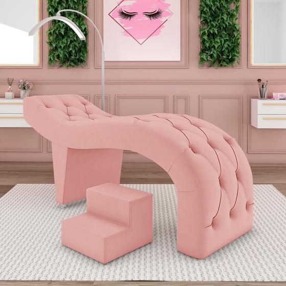 Imagem de Maca para Estética Luxo Capitonê  com Escada Veludo Rose Ísis Decor