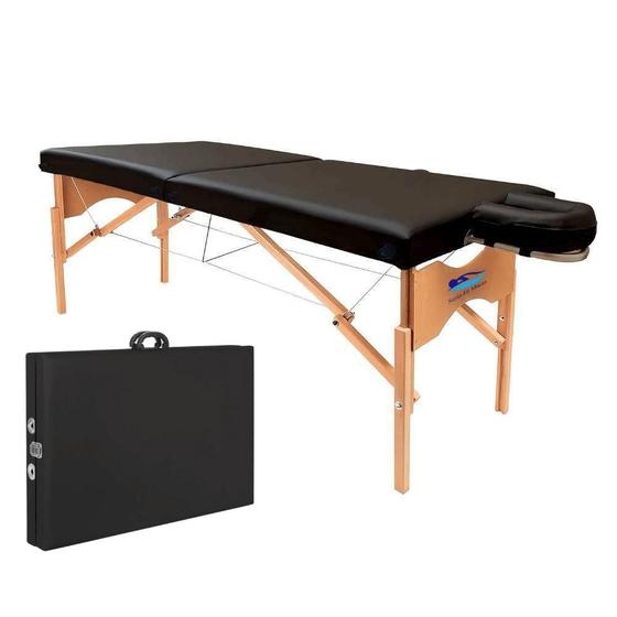 Imagem de Maca Portátil Pro 300Kg Madeira com Cabo de Aço Dobrável Apoio cabeça Ajuste Maleta Massagem Estética Depilação Mesa Luxo Cílios Terapêutica Lash desi