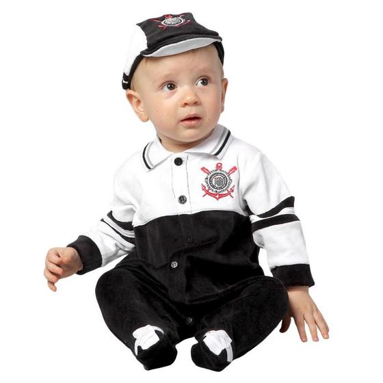 Imagem de Macacão Bebê Corinthians Plush Longo Com Boné Oficial