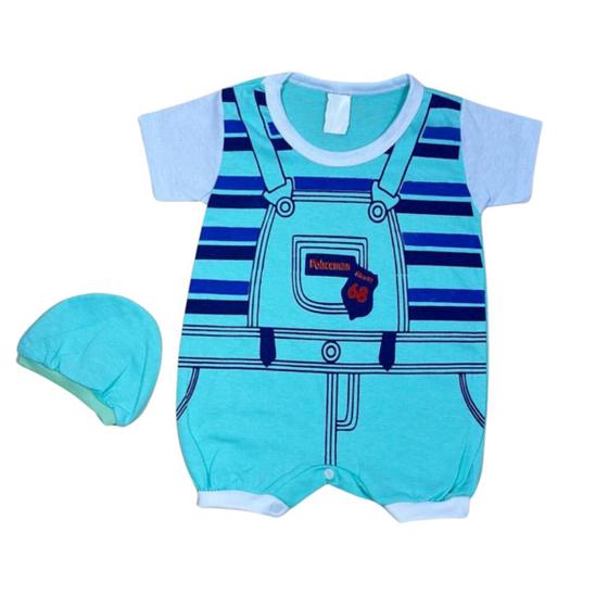 Imagem de Macacão Bebê Curto Com Chapéu para Menino Roupa Bebe 100% algodão