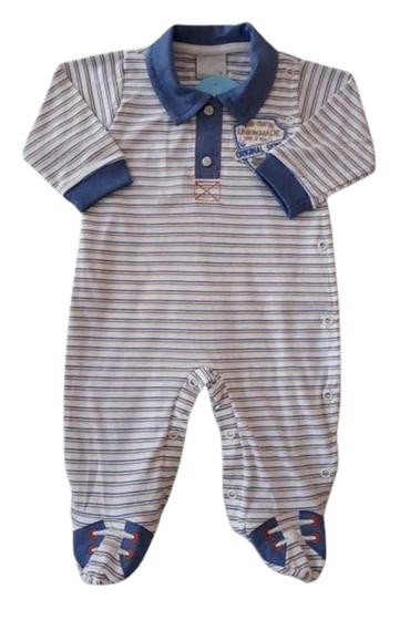 Imagem de Macacão Bebê Masculino Longo com Pezinho Listrado Miniclô