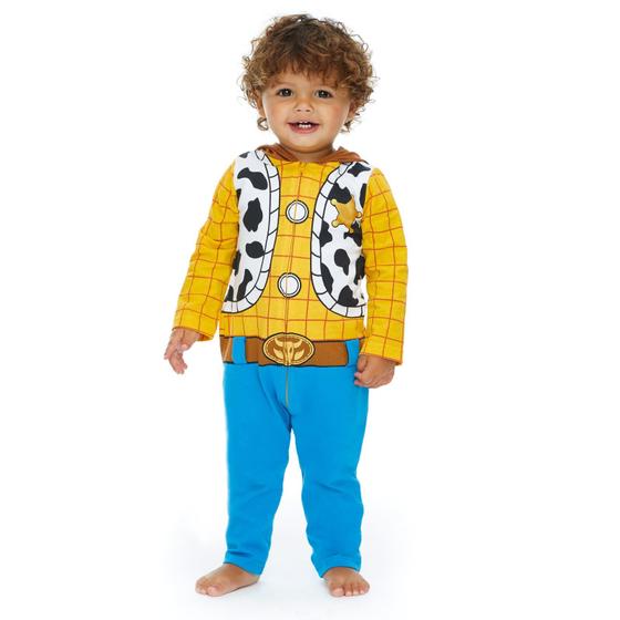 Imagem de Macacão com capuz e zíper da Disney Pixar Toy Story Woody para meninos azul/amarelo 2T