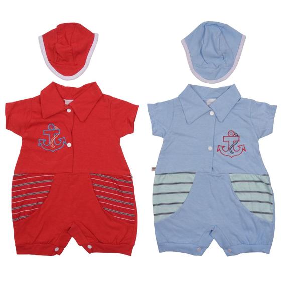 Imagem de Macacão Com Gorro Bebê Recém-nascido Menino Kit Com 2 Cores