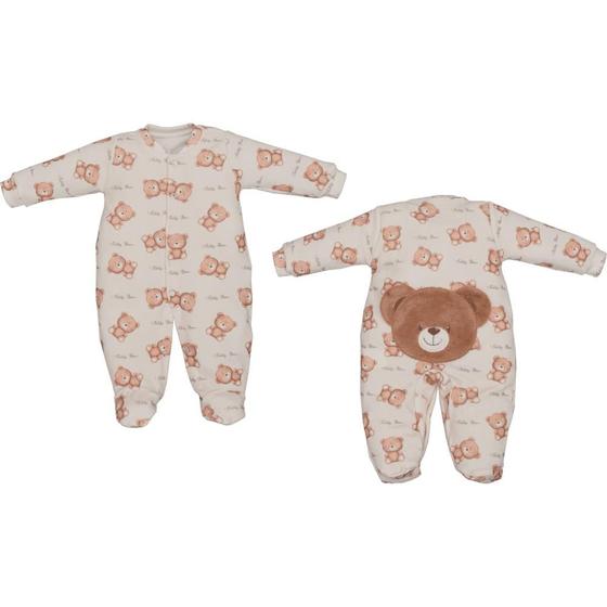 Imagem de Macacão Com Pé Bebê Plush Inverno Veludo Cru Ray Ursinho