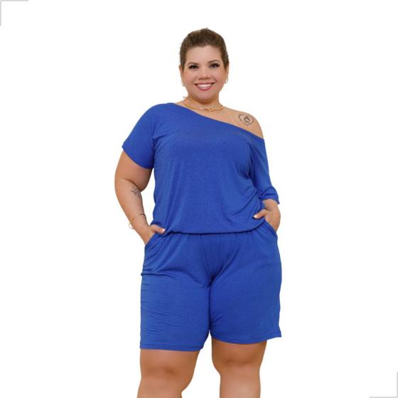Imagem de Macacão Curto Feminino Ombro A Ombro Com Bolsos Plus Size
