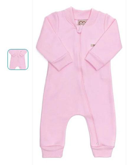 Imagem de Macacão de Bebê em Moletom Peluciado na Cor Rosa Claro Tamanho M