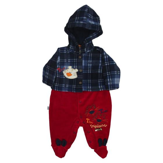 Imagem de Macacão de Plush Bordado Tigres + Casaco de Soft com Capuz Bordado