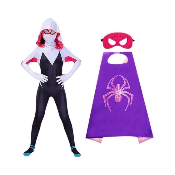 Imagem de Macacão de Super-heroína Roxo para Meninas - Fantasia Cosplay de Halloween com Capa