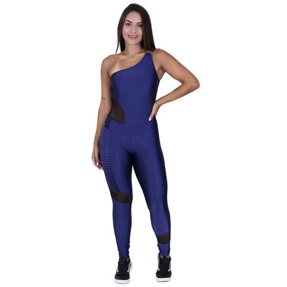 Imagem de Macacão Fitness Feminino Cirre 3D Recortes Tela Bolso Uma Lateral Bojo Orbis