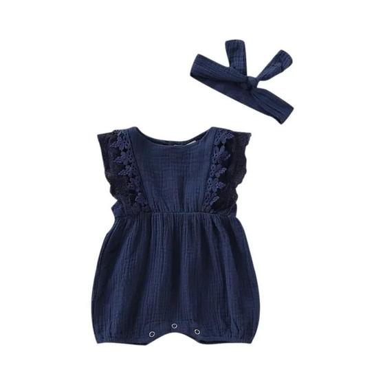 Imagem de Macacão Infantil de Algodão com Renda para Meninas (0-18 Meses) - Verão