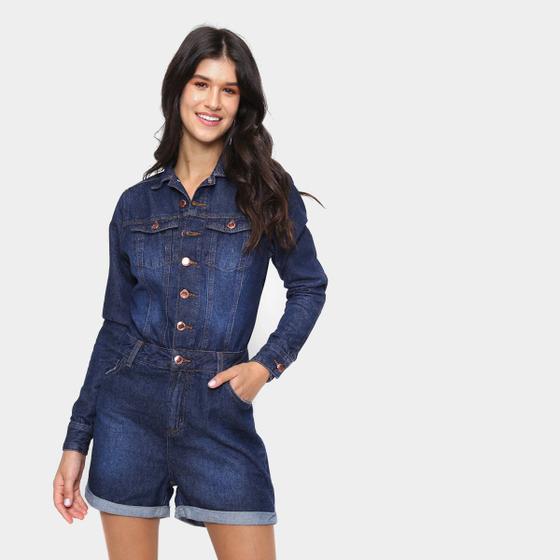 macaquinho jeans macacÃ£o jeans de manga comprida