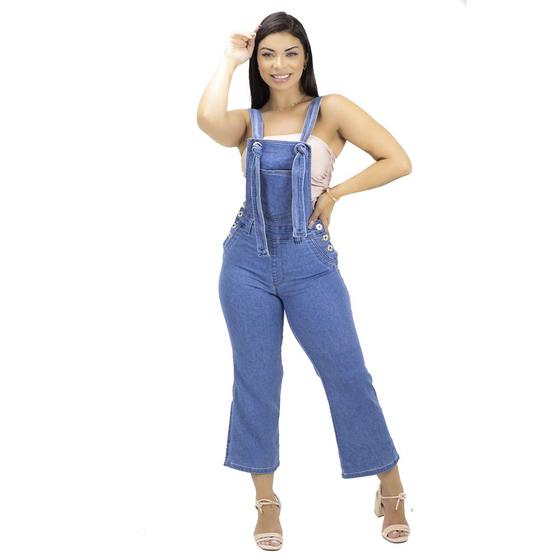 Macacão Jeans Pantacourt Com Alça Ajustável Biotipo Menor preço em Macacão Jeans Pantacourt Com Alça Ajustável Biotipo