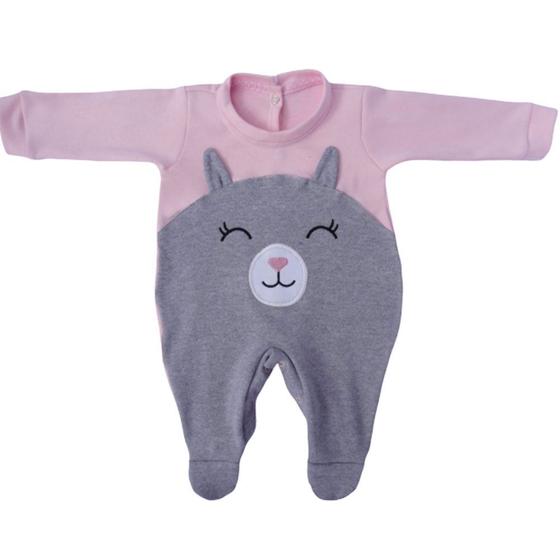 Macacão Longo de Bebê Fofinho Rosa Malha Um Encanto Macacão e