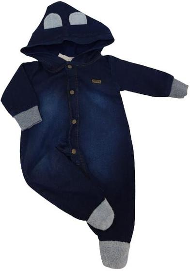 Imagem de Macacão Longo Luxo Bebe Menino Jeans Capuz Katita Kids 2597