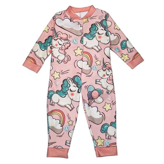 Imagem de Macacão Manga Longa Infantil Colorido Premium Pijama Luxo Soft Bichinho Quentinho Estampado Inverno Nenem
