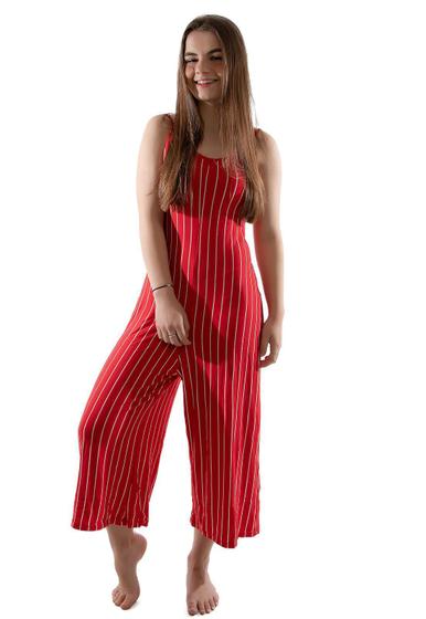 Macacão Pantacourt 4 Estações Feminino Listrado Moda Sem Bojo Midi Fashion Longo Casual Vermelho Menor preço em Macacão Pantacourt 4 Estações Feminino Listrado Moda Sem Bojo Midi Fashion Longo Casual Vermelho