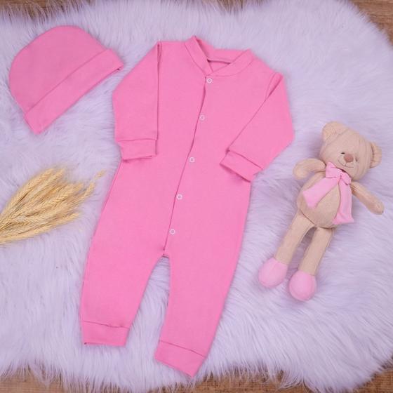 Imagem de Macacão Para Bebê Com Botões e Touca - P/RN - Masculino/Feminino  - Dia a Dia - Confortável