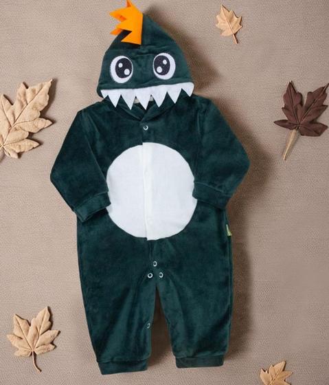 Imagem de Macacão para bebê em plush com capuz bordado dino verde