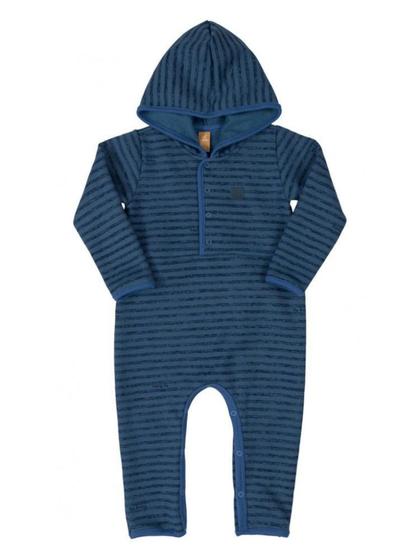 Imagem de Macacão para bebê Up Baby Longa Moletom Ursinho Listra Azul