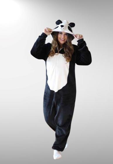 Imagem de Macacão Pijama Fleece Kigurumi Cia da Malha Panda Unicórnio Adulto