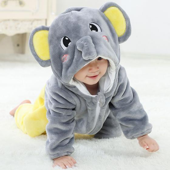 Imagem de Macacão Pijama Infantil de Bebê Frio Inverno Fantasia Urso Ursinho Elefante