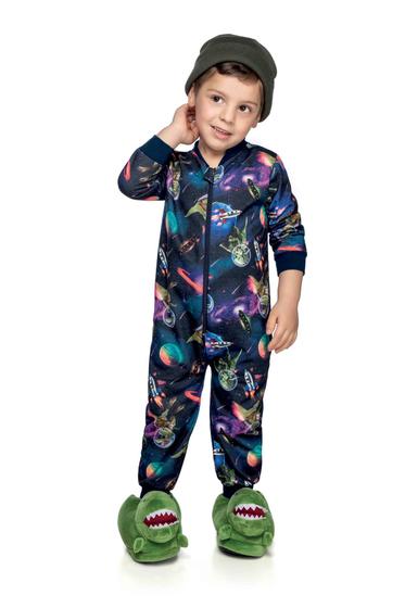 Imagem de Macacão Pijama Infantil Masculino em Moletinho Estampado Roupa de Dormir Menino