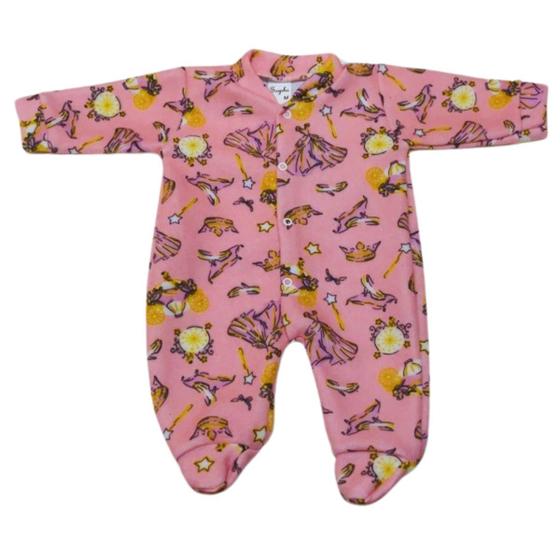 Imagem de Macacão Pijama Longo Bebê Menina Soft com Pezinho Inverno