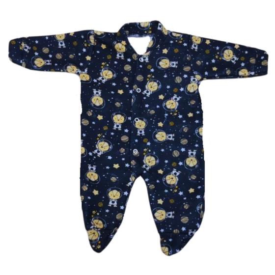 Imagem de Macacão Pijama Longo Bebê Menino Soft com Pezinho Inverno