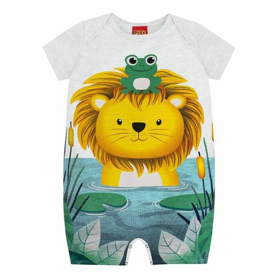 Imagem de Macacão Roupa Infantil Bebê Manga Curta Estampa Delicada De Leãozinho Fácil Vestir Ideal Verão