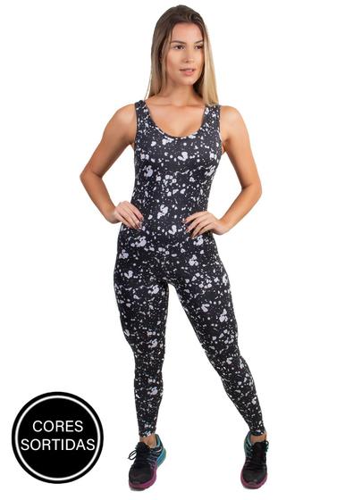 Imagem de Macacão Sem Bojo Fitness Vekyo Modas Longo Suplex Estampado Decote Redondo Costas Roupa de Academia  Feminino
