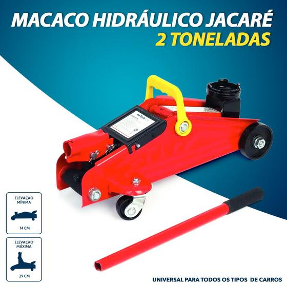 Imagem de Macaco Hidráulico Jacaré Ford Fiesta 1994 1995 1996 1999 2000 2001 2T Ton Toneladas Alavanca Troca Pneu Fácil Rápido