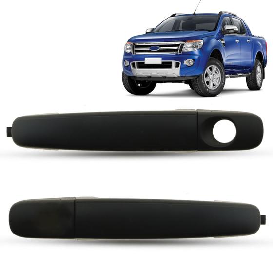 Imagem de Maçaneta Externa da Porta Dianteira Preta Com Furo Sem Furo Ford Ranger 2012 2013 2014 2015 2016 2017 2018 2019 2020 21