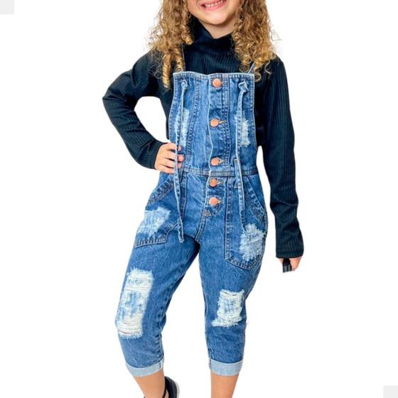 Imagem de Macaquinho Calça Jeans Menina Infantil Criança