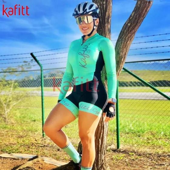 Imagem de Macaquinho Ciclismo Feminino Mtb Bike Prot Raio UV Gel 3D (verde)