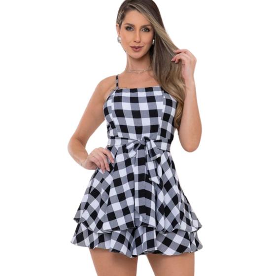 Macaquinho Feminino Estilo Vestido Xadrez Com Laço P ao G Festa Junina ...