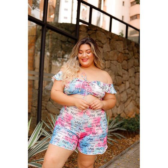 Imagem de Macaquinho Feminino Plus Size Ciganinha Estampado MC