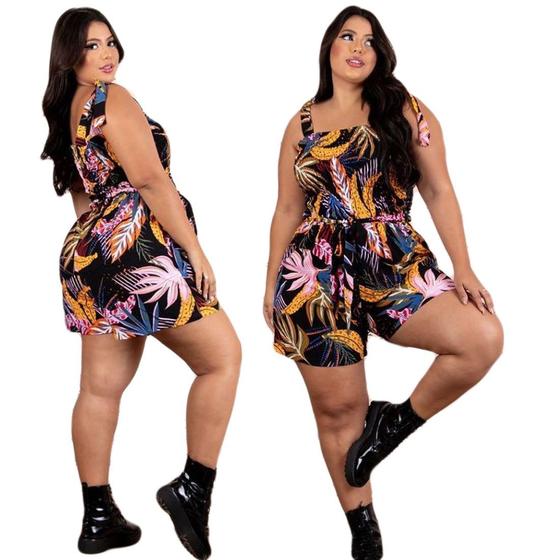 Imagem de Macaquinho Feminino Plus Size Tecido Estampado De Amarração