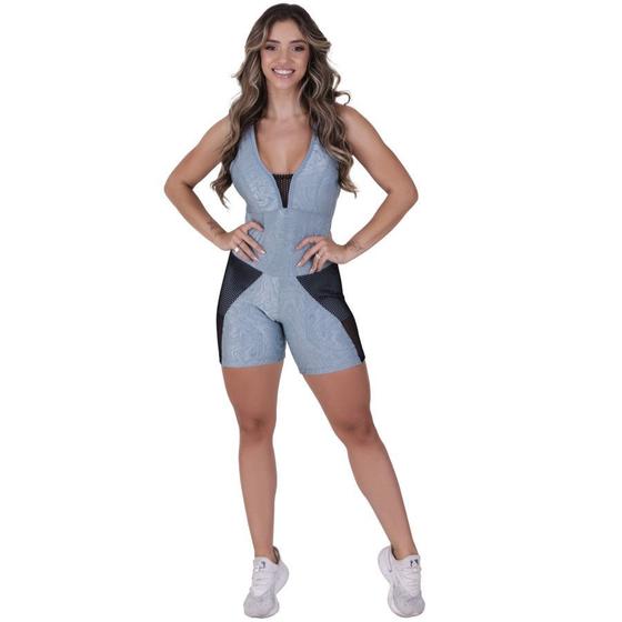 Imagem de MACAQUINHO FITNESS CURTO FEMININO CIRRÊ RELEVO E LISO BOJO ORBIS Azul