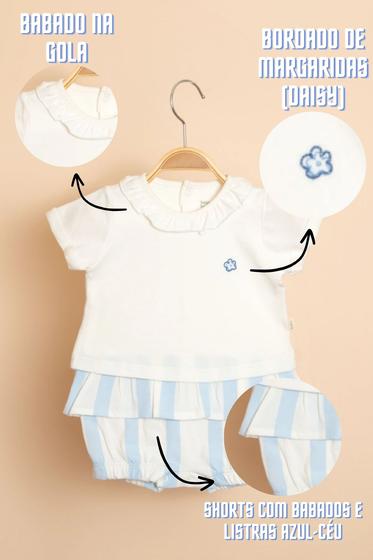 Imagem de Macaquinho Keko Baby Conjunto Blusa Florzinha e Shorts com Listras (P/M/G)