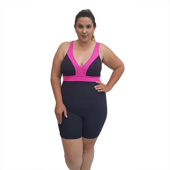Imagem de Macaquinho Natação Light Plus Size Preto e Pink com Sustentação