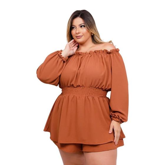 Imagem de Macaquinho Plus Size Ciganinha Short Saia c Elastec 0467