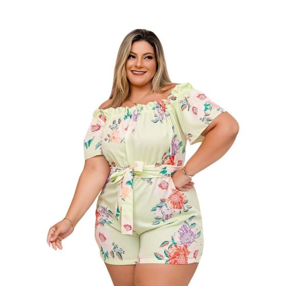 Imagem de Macaquinho Plus Size Feminino Curto Estampado com Faixa 0423