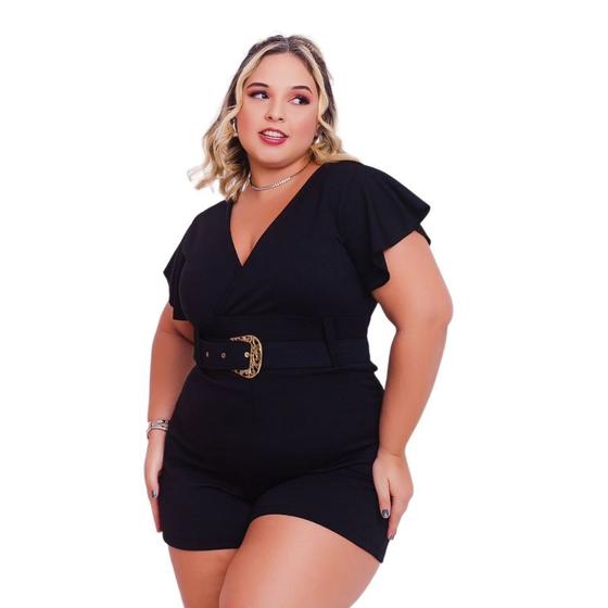Imagem de Macaquinho Plus Size Feminino Decote V c Cinto 0558