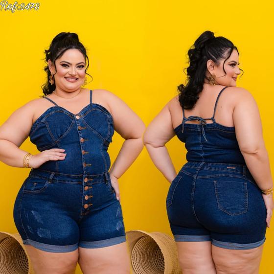 Imagem de Macaquinho plus size jeans com Lycra Ref:2478