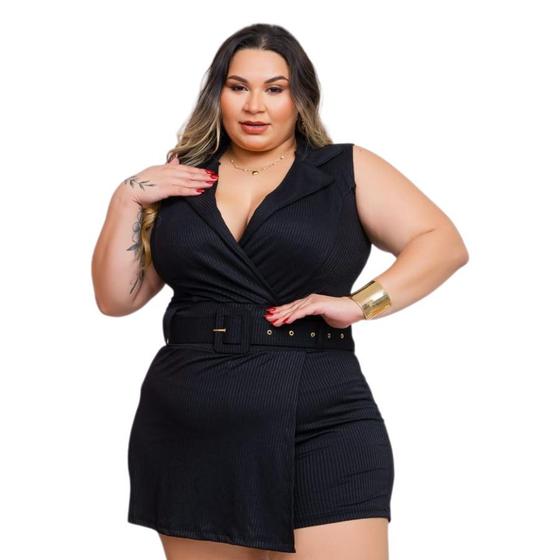 Imagem de Macaquinho Plus Size Shorts Saia C Cinto Fivela Dourada 0566
