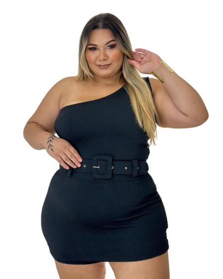 Imagem de Macaquinho Plus Size Um Ombro Short Saia c Cinto 0454